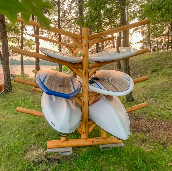 0adb4ecb37b7bd04b0f3753c8403f17e8251d6dd4338417fc2e0dbbad227d34b 8 SUP and Kayak Storage Rack | Freestanding Log Rack | Canyon Brown Finish