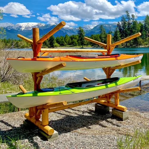 6 Kayak, Canoe, and SUP Storage Rack | Freestanding Log Rack | Canyon Brown Finish