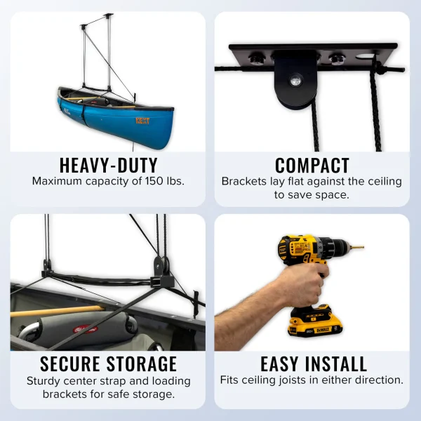 Essential Cargo Box Garage Ceiling Storage Hoist | Holds up to 150 lbs | 10' Lift