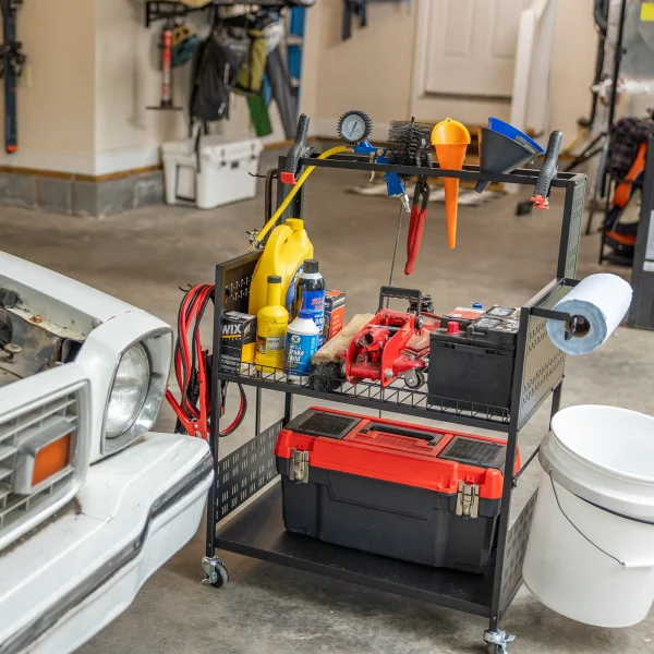 The Everything Utility Cart with Pegboard & Bucket Rack