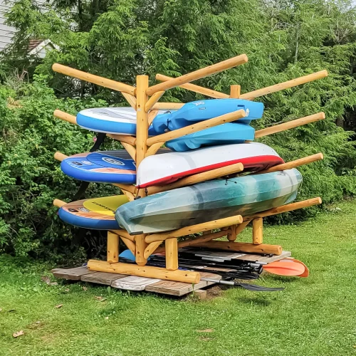 8 SUP and Kayak Storage Rack | Freestanding Log Rack | Canyon Brown Finish