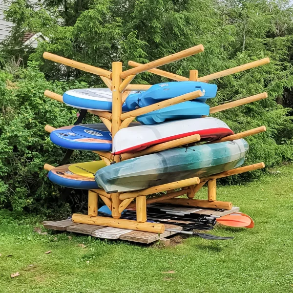 a8aefd2732cddf14392319598627f0fe0e8eb547c6746a1ceb5de54ce4899944 8 SUP and Kayak Storage Rack | Freestanding Log Rack | Canyon Brown Finish